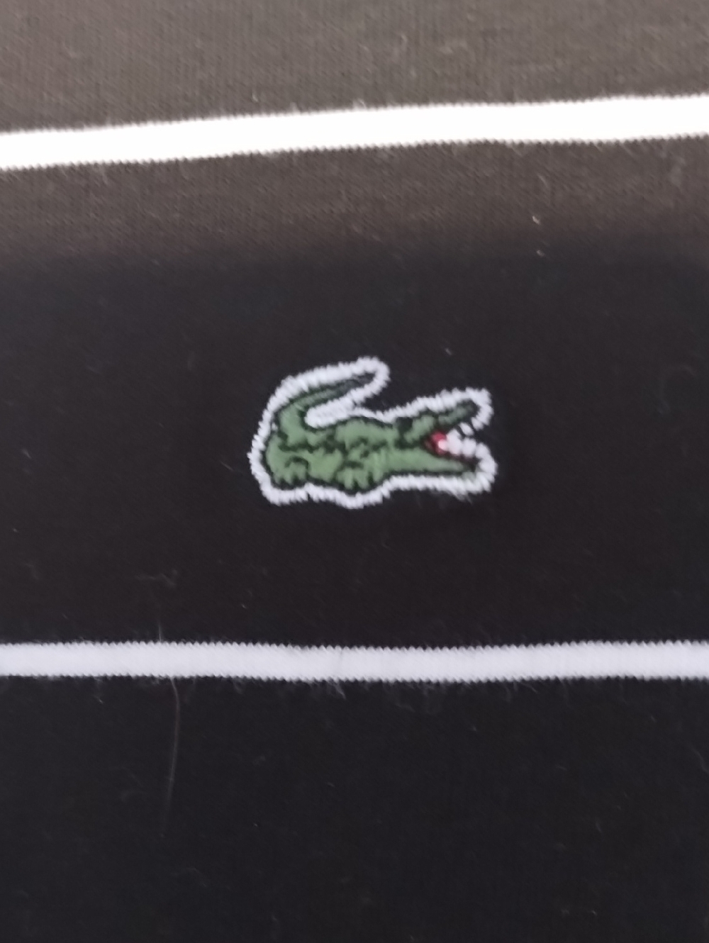Lacoste Black Polo Top with White Stripes & White Collar - Picture 3 of 7